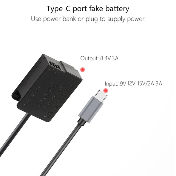 PD20W USB-C To DMW-DCC8 DMW-BLC12 Dummy Battery for Panasonic DMC-FZ300 DMC-FZ330 DMC-FZ2000 DMC-FZ2500 DC-FZ10002 DC-FZ1000 II