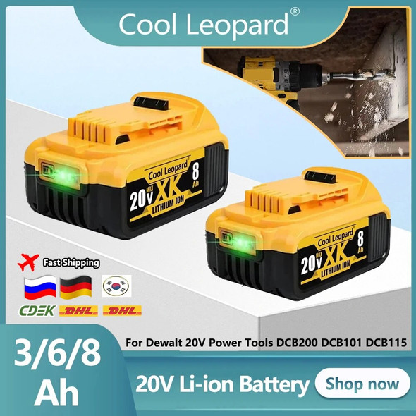 Original DCB200 20V 8000mAh Lithium Replacement Battery For Dewalt 18V DCB184 DCB200 DCB182 DCB180 DCB181 DCB182 DCB201 DCB206