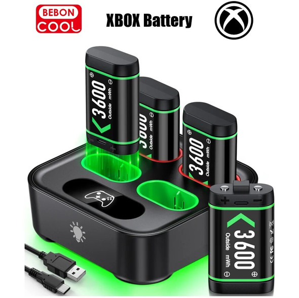 BEBONCOOL X500 4×3600 mWh Batteris with RGB Battery Charger For XBOX ONE S/X and Serise X/S Rechargable Batteris For XBOX