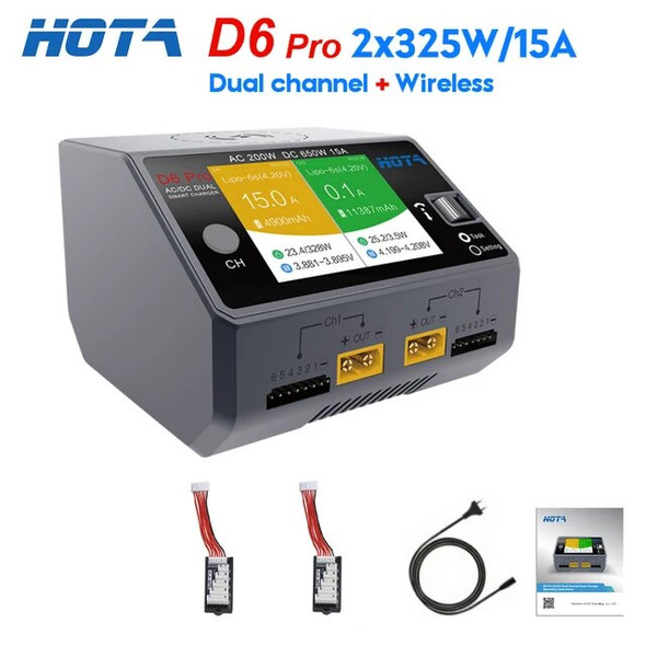 Original HOTA D6 Pro AC 200w DC 2x325w /15a Channel Smart Battery Charger Discharger Lipo Charger For Rc Drone Spare Parts