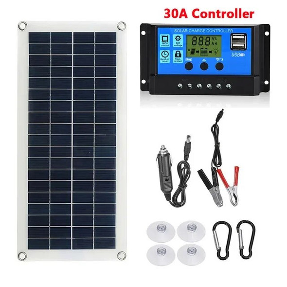 220V Solar Power System 30W Solar Panel Battery Charger 1000W Inverter USB Complete Controller Kit Home Portable Power Station