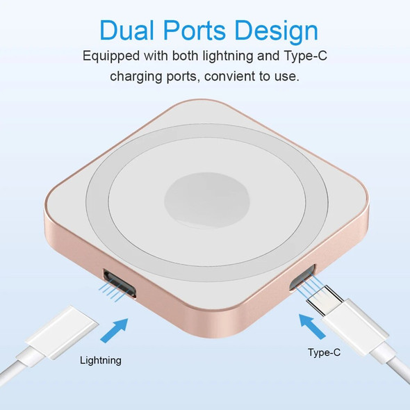 Magnetic Charger Adapter Charging Station with Carabiner USB-C Power Fast Charger 8PIN+Type-C for Apple Watch 9 8 7/iPhone 15 14