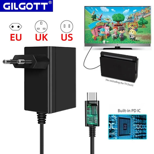 GILGOTT EU US UK Plug AC Adapter Charger Power Supply for Nintendo Switch NS Lite OLED Dock Station Fast Charging Kit