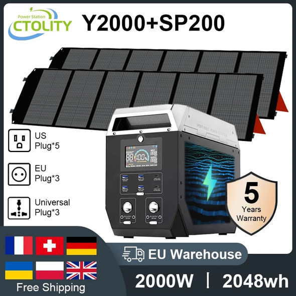 2000W/2048Wh Portable Power Station 640000mAh 220V LifePo4 Batterie Generator+200W Solar Panel Powerstation Emergency Backup