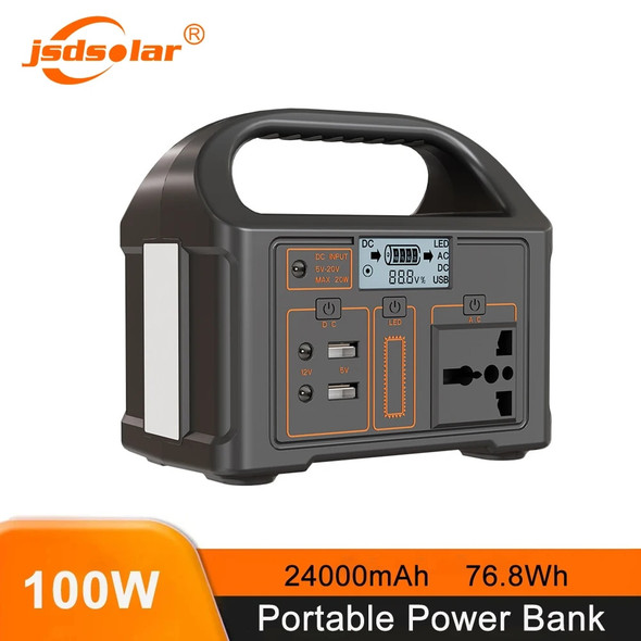 100W 24000mAh Power Bank 220V Portable Power Station 76.8Wh Solar Generator LiFePO4 Outdoor Energy For Camping Tent Travel
