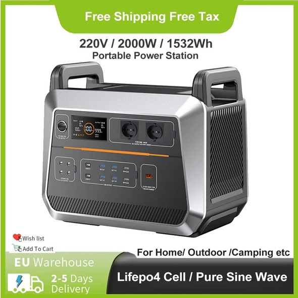 Portable Power Station 2000W Solar Generator 1532Wh Home Backup Emergency Power Supply UPS Backup Battery For Home Outdoor