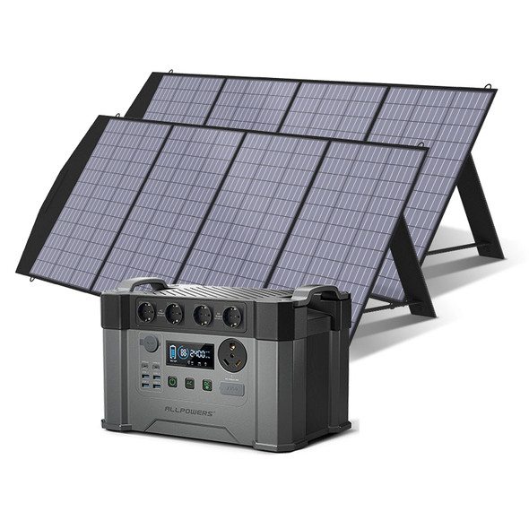ALLPOWERS S2000 Pro Portable Power Station 1500Wh 2400W Mobile Power Storage with 2x 200W Foldable Solar Panel for Emergency RV