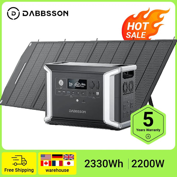 Dabbsson Portable Power Station DBS2300 with 200W Solar Panel 2330Wh Power bank LiFePO4 Battery Solar Generator for RV Camping