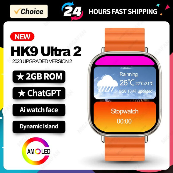 HK9 Ultra2 AMOLED Smart Watch Men Chat GPT Compass NFC Smartwatch 2GB ROM Gesture Control Fitness Watch for Android IOS 2024 New