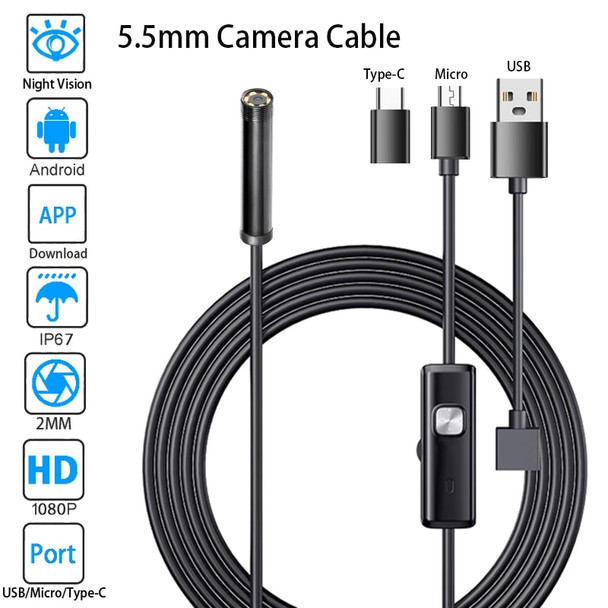 Mini Endoscope Camera Waterproof Endoscope Adjustable Cord 6 LED 5mm Android Type-C USB Car Inspection Camera Pipe Inspection