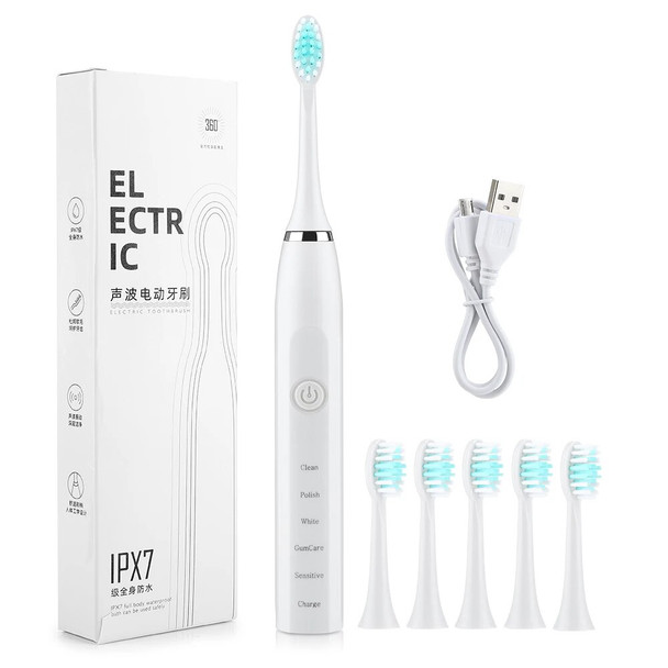 Electric Toothbrush USB Rechargeable Professional 5 Modes 4 Speeds Dental Care Waterproof Tooth Brush Soft Bristles Teeth Whiten