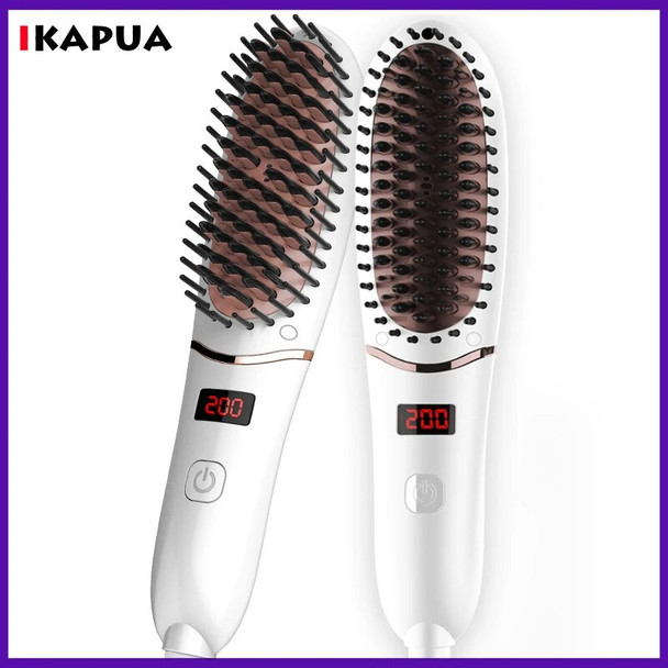 Lonic Hair Straightener Brush 30s Fast Straightening Electric Hair Comb LCD Display Digital Heating Hair Brush Beard