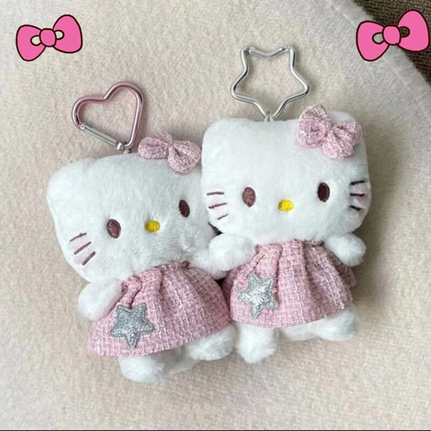 Kawaii Sanrio Hello Kitty Plush Doll Pendant Creative Love Buckle Keychain Bag Pendant Phone Hanging Keyring Accessories Gifts