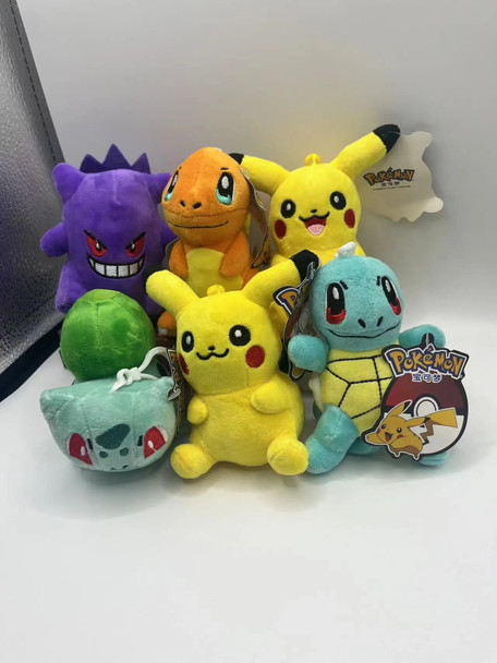 6PC/lot Pokemon Squirtle Charmander Pikachus Plush Doll 12cm Pendant Stuffed Bulbasaur Pendant Keychain Plush Gift Toy