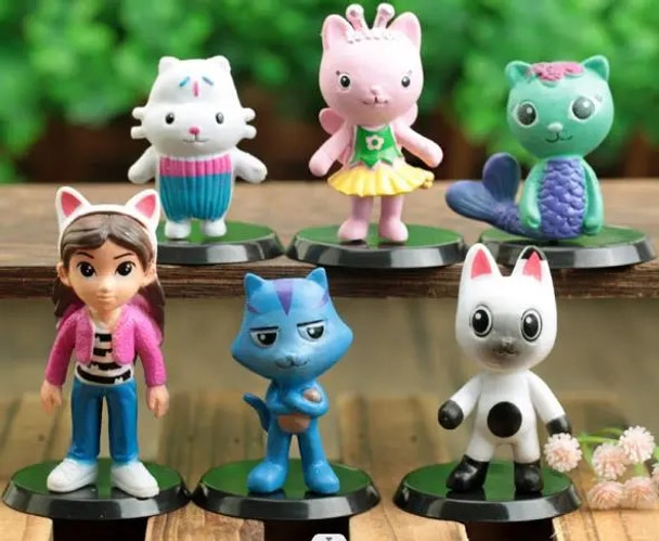 6pcs set PVC Gabby Dollhouse Figure Toy Mercat Cartoon Stuffed Animals Smiling Car Cat Hug Gaby Girl Dolls Kids Birthday Gifts