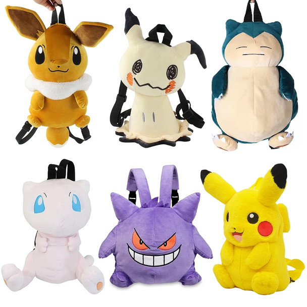 Kawaii Pokemon Plush Toy Backpack Pikachu Bag Mimikyu Eevee Mew Gengar Snorlax Bag Schoolbag Birthday Present Kids Children Gift