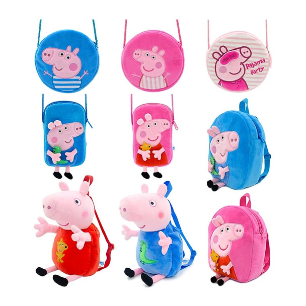 Peppa Pig Crossbody Bag Stereoscopic Doll Backpack Anime Knapsack Plush Coin Purse Toys George Round Pocketbook Children's Gifts