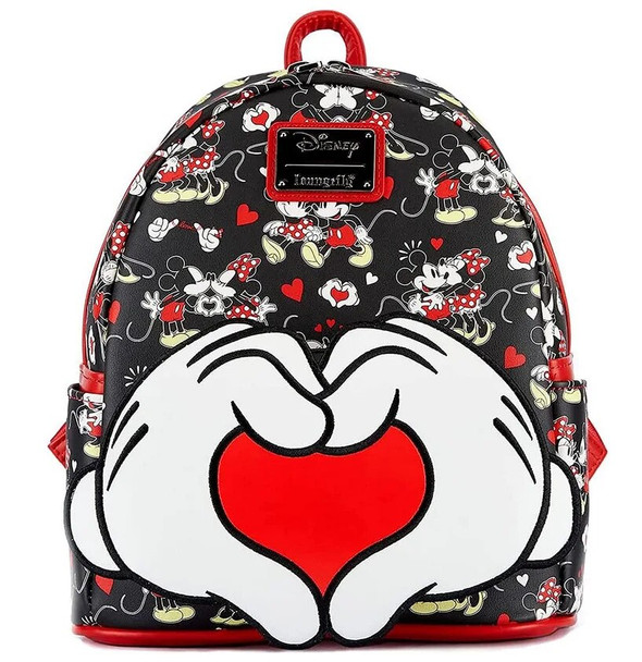 Mickey Mouse Mickey and Minnie Heart Hands Mini Backpack Women's Cute Backpack Sequin Schoolbag Handbag Bag