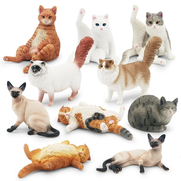 1Pcs Cute Pet Cat Figures Mini Ragdoll Sleeping Kitten Siamese PVC Figurine Miniature Kids Toy