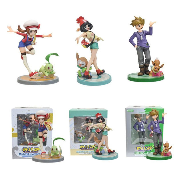 Pokemon Figures Characters with Pokemon Parter Hilda Tepig May Mudkip Blue Oak Eevee Selene Rowlet Lyra Chikorita PVC Models