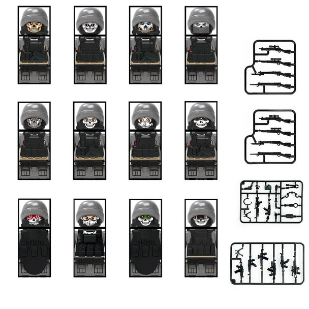 City Military Special Forces Ghost Mini Action Figures Building Blocks Soldiers Army MOC Helmet Weapons SWAT Bricks Toys Gifts