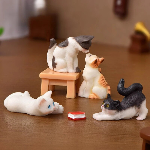 Cute Cat Miniature Cartoon Animal Cat Resin Ornament Micro Landscape Kawaii Doll House Accessories For Decoration Home Kids Gift