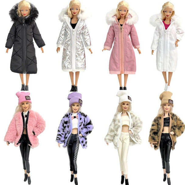 NK 1 Pcs Fashion Coat for Barbie Doll Cotton Jacket Winter Dress Long Clothes Fur Coat For 1/6 BJD Doll Accessories Toy JJ