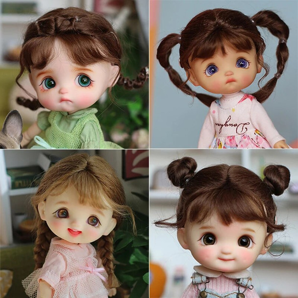 Doll Wig Bangs Ponytail Curly Soft Mohair Wig Suitable for Ob11, 1/12bjd, 1/8BJD Doll Wig Doll Accessories