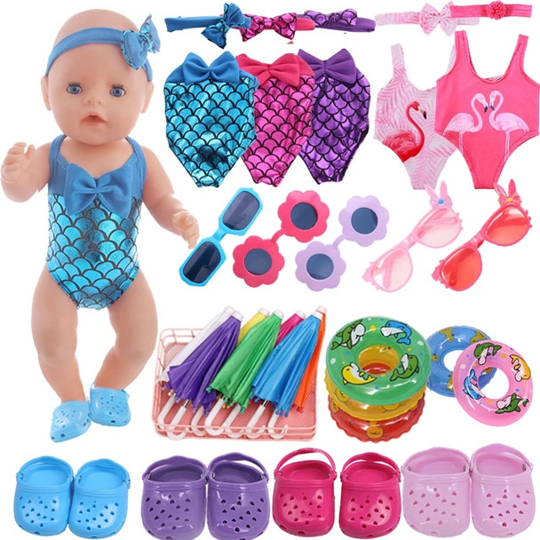 Doll Clothes Swimming Suit Raniy Accessories Summer Hole Slipper For 18Inch American &43Cm Born Baby Our Generation Girl's Gift