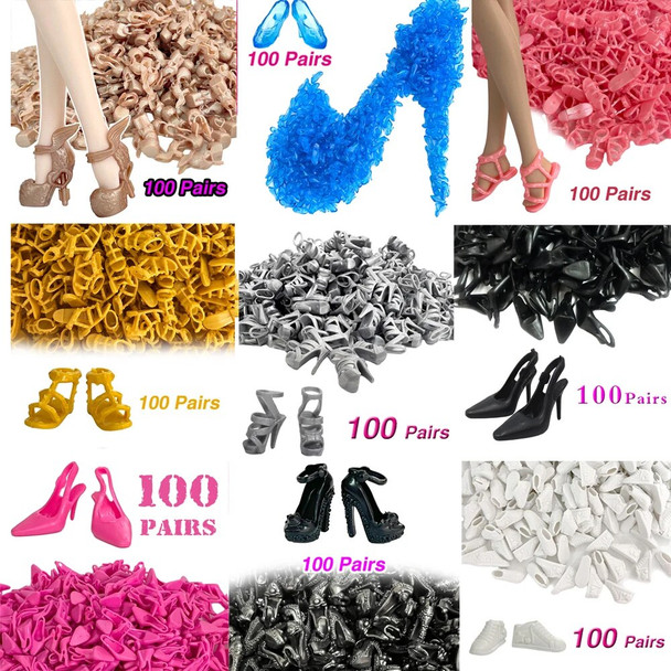 Mix Style 100 Pairs Fashion Shoes High Heels Boots Noble Sandals For Barbie Doll Accessories Girl 1/6 Dollhouse Toys JJ