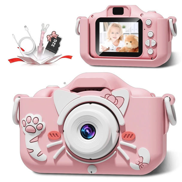 Digital Pink cartoon Case Children's Camera Set Waterproof camera Video toy 2-inch color display Children's cartoon birthday