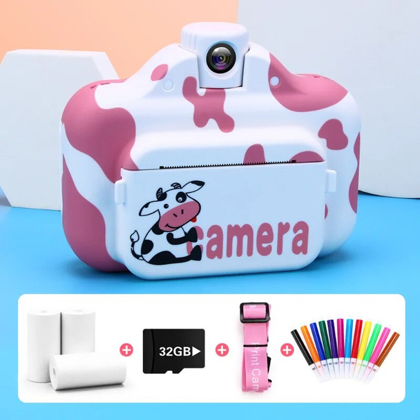 Kids Camera Wireless WIFI Instant Print Camera Cartoon Cow Thermal Paper Printer 1080P Video Camera HD Child Digital Camera Toys