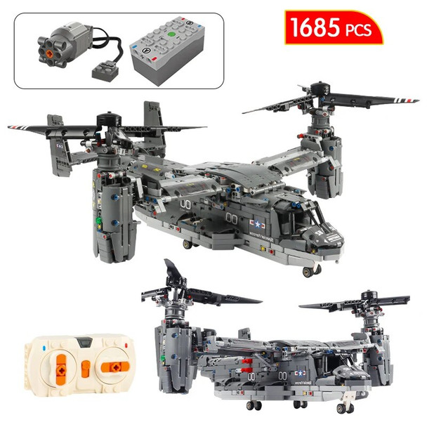 1685 Pcs City Military Osprey Fighter RC Aircraft WW2 Building Block Remote Control Bricks Airplane Toys for Boys Gift