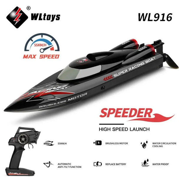 WLtoys WL916 916 RC Racing Boat 55KM/H Brushless High Speed 2.4GHz Remote Control Speedboat BoatsToy Toys For Boys Kids Gift