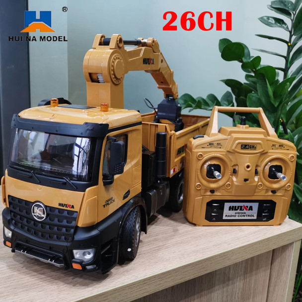 Huina 1575 Alloy Timber Grapplo 1/14 RC Engineering Vehicle Dump Truck 26 Channel Trailer Remote Control Cars Toys for Boys Gift