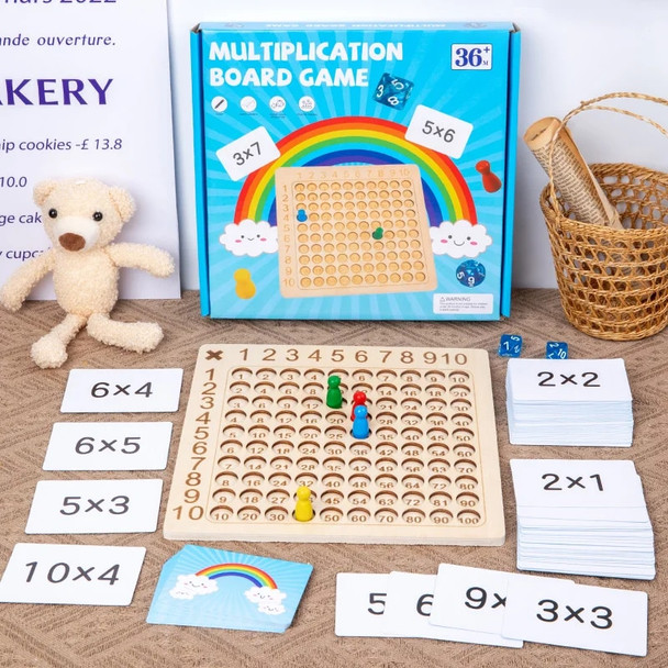 99 Multiplication Board Game Wooden Montessori Kids Learning Educational Toys Math Counting Hundred Board Interactive Thinking