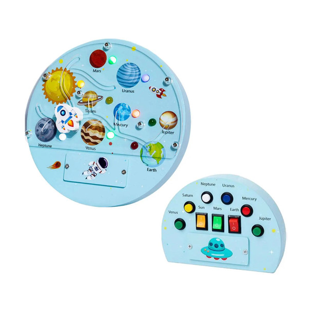 Montessori LED Busy Board Planet Recognition Teaching Material Switch Sensory Toy for Preschool Travel Kids Children Gifts