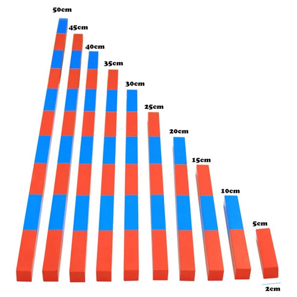 Kids Toys Montessori Red Long Sticks (5-50cm) Math Number Rods Wooden Education Early Learning Blocks Child
