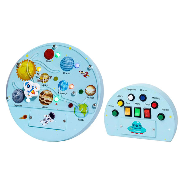 Busy Board with Light Planet Recognition Space Planet LED Busy Board for Travel Toddlers 1-3 Kids Preschool Birthday Gifts