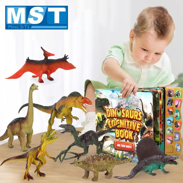 Kids Reading Dinosaur Cognition Card Books With Interactive Sound Play Sets And 12 Realistic Model Early Educational For Baby