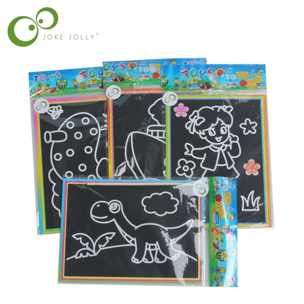 10 pcs 13x 9.8cm Scratch Art Paper Magic Painting Paper with Drawing Stick For Kids Toy Colorful Drawing Toys