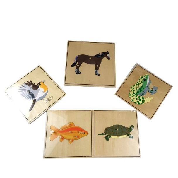 fish turtle frog horse bird wooden puzzles montessori materials biogogy toys 2 layers with skeleton draw on the tray