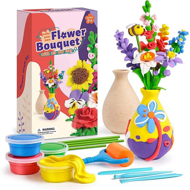 1Set Flower Crafts Kit For Kids Flower Bouquet Modeling Clay Kit For Girls Boys Ages 6+