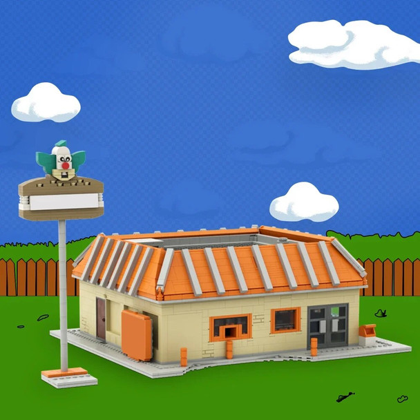 Gobricks MOC Movie Simpsonsed Krusty Burger House Construction Model Building Block Street View Residential Villa Toy Brick Gift
