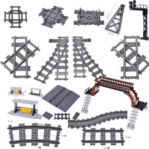 MOC City Train Tracks Flexible Straight Curved Soft Rail Switch DIY Building Block Models Railways Technical Train Parts Bricks