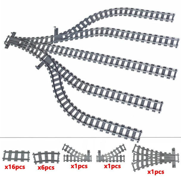 Railway Crossing City Tracks Rails Trains Track Base Flexible Switch Forked Uphill Straight Soft Building Block Bricks Toys