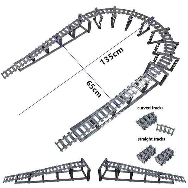 City Train Track Rail double layer Track Model Bricks straight curved soft Flexible Switch Uphill Railway Building Blocks kids