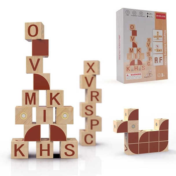 Romboss 20pcs Magnetic Wooden Blocks Wood Toy 26 English Alphabet Magnetic Building Blocks Montessori Educational Toys Kids Gift