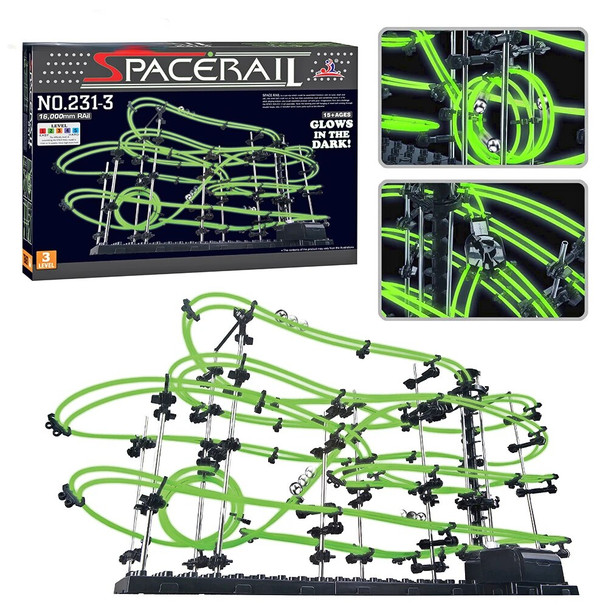 Marble Run for Adults 343PCS Luminous Roller Coaster Marble Run Ball Set Level 3 Electric Elevator Model Education Science Toys