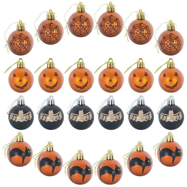 24 Pcs Halloween Ornaments Tree Decors Hanging Balls Decorative Party Supply Plastic Pendants